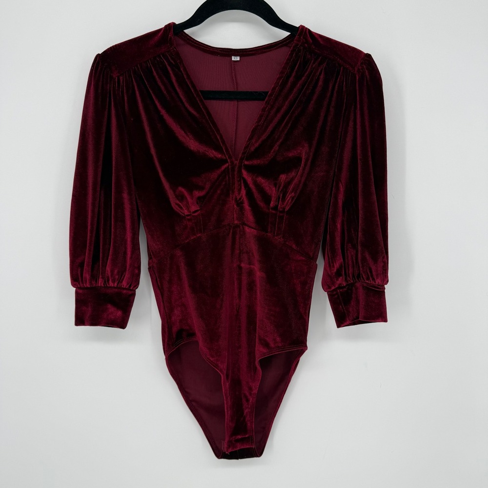 MERLOT RED VELVET VELOUR BODY SUIT XS‎